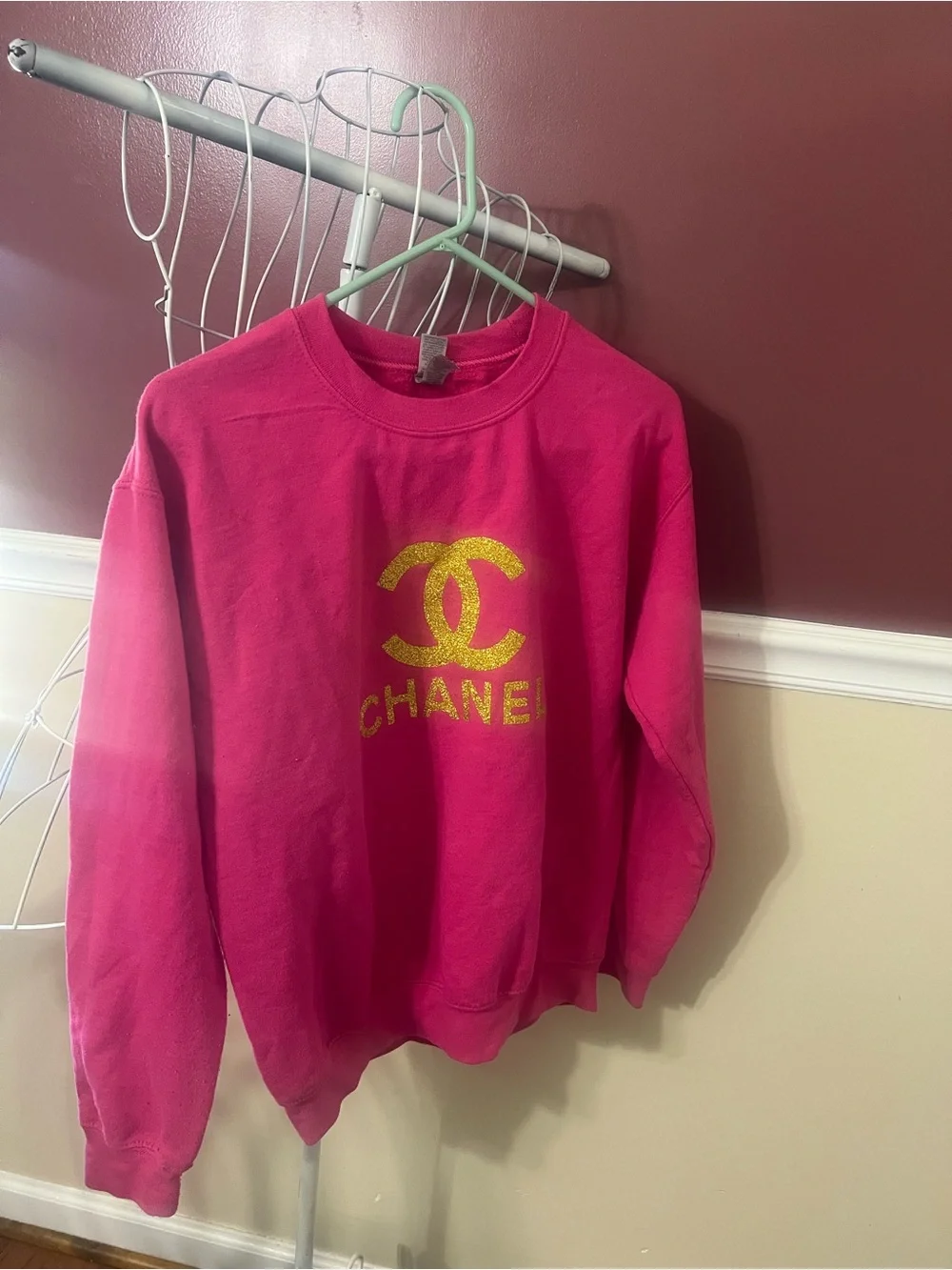 CHANEL Hot Pink Sweatshirt with Gold Logo